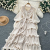 High End Party Ruffles Runway Dresses Women Lantern Sleeve Lace-up Loose Stretch Celebrity Beautiful Long Dress