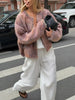 Women Round Neck Tweed Jacket Fringe Trim Long Sleeve Open Front Cropped Texture Outerwear Lady Elegant Daily Street Coat