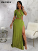 Women O-neck High Split Ruched Bodycon Midi Maxi Dress Fall Street Evening Party Club Vestidos Sexy Long Dresses