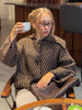 Women Vintage Plaid Knitted Cardigans Coats Long Sleeve Lapel Buttons Sweater Jackets Spring Casual Office Lady Outwear