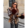 Women Chic Cropped Leopard Faux Fur Coat Contrast Black Fur Collar Cuff Button Short Furry Coats Lady Winter Chic Streetwear