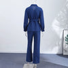Casual Solid Shirt Trouser Suits Women Full Sleeve Lace Up Lapel Top Wide Leg Pants Lady Set Autumn Female Suit