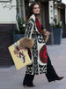 Vintage Ethnic Geometric Print Coat Women Belted Waist Faux Fur Cuff Patchwork Open Front Maxi Robe Autumn Winter Chic Cardigan
