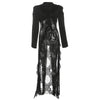 Jacquard Patchwork Long Coat Women Autumn Elegant Irregular Hem Full Sleeve Bandages Dell V-Neck Chic Streewear