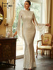 Elegant Apricot Sequin Muslim Party Dress Women Split Sleeve High Neck Bodycon Dubai Evening Dresses Prom Gown