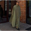 Women's Plaid Scarf Long Trench Coat Loose Stand Collar Full Sleeve Single Breasted Split Coats Autumn Lady Jacket