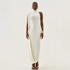 Elegant Split Turtleneck Sexy Maxi Dress Women Gown One-shoulder High Waist Bodycon Solid Club Party Long Dress 2626
