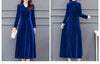 Women's Clothing Solid Color Velvet Dresses Elegant V-Neck Spring Autumn Long Sleeve All-match Casual A-Line Waist Long Dress