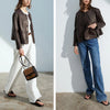 Women's Autumn Clothing European Sheepskin Casual O-Neck Single-Breasted Coffee Litchi Stria Genuine Leather Jacket