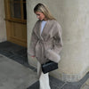 Elegant Lace Up Woolen Coat Women Furry Lapel Fur Patchwork Belt Loose Short Jacket Female Lady Autumn Winter Cardigans