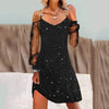 Women Elegant Christmas Maxi Dress Sexy Cold Shoulder Long Sleeve Sequin Slim Fit Vestido Aline Bodycone Suspender Dresses