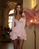 Flare Sleeve Ruffle Sexy Mini Dress Women Robe Irregular Single-breasted V Neck High Waist Slim A-line Club Dress