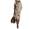Autumn Knitted Button Lapel Women Dress Casual Loose Pocket Lazy Straight Over The Knee Long Sleeve Sweater FemaleDress