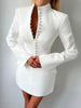 Office Elegant Dress Women Autumn Single Breasted Stand Collar Simple Solid Street Commute Skinny Suit Bodycon