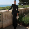 Elegant Long Sleeve Lace Up Bodycon Maxi Dress Women Spring Autumn O Neck White Black Party Evening Long Dresses Outfits