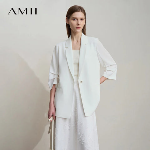 Minimalist Women's Blazer Mujer Autumn Solid Loose Seven-quarter Sleeve Lapel Button Commuter Suit Jacket 12512019
