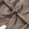 Women Short Trench Coat Jacket Plaid Lapel Double Breasted Belted Waist Loose Long Sleeve Checkered Cropped Lady Autumn Coat
