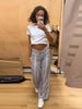 Colorful Striped Wide Leg Trousers Women Bohemian High Waist Multi-color Panelled Slim Straight Pants Lady Beachwear