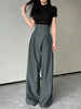 Women`s High Waist Wide Leg Pants Formal Office Wear Trousers Black/Grey Loose Fit S-xxl Spring-Autumn Daily Elegant Trousers
