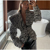 Zebra Print Women's Two Piece Suit Big Lapel Neck Jacket Hip Package Belted Waist Half Skirt Autumn Commute Outfits