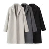 Women Woolen coat Solid Open Stitch Long Trench Coats Vintage V-Neck Full Sleeves Female Chic Lady Outfits