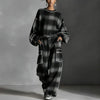 Retro Contrast Plaid Print Sportswear Set Woman Casual O Neck Top Sweatshirt+Wide Leg Pants Outfit Autumn Long Sleeve 2pcs Suits