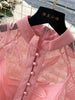 Women Elegant Floral Emboridery Dress Hollow Out Long Sleeve Single Breasted Belt French Court Chic Short A Line Dress