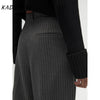 Women's High Waist Striped Straight Leg Pants Vintage Zipper Loose Solid Color Pants Office Casual Women's Pant