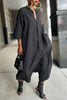 Women Plus Size Jumpsuit Business Casual Black Shirt Collar 3/4 Sleeve Pocket Harem Pants Rompers Single Breasted Loose Outfits