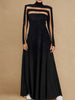 Women's Black High Neck Long Sleeve High Waist Flared Maxi Gown See-through Evening Dresses Party Dress