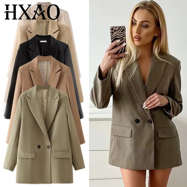 Women's Blazers Office Wear Woman Brown Khaki Off White Black Blazer Woman Long Sleeve Fitted Jacket Blazers
