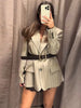 Women's Striped Blazer Belted Single Breasted Long Sleeve Lapel Neck Coat Female Casual Daily Commute Office Jacket