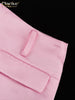 Loose Pink Satin 2 Piece Sets Women Outfit Elegant Long Sleeve Blazer With Mid Waist Mini Skirts Set Female