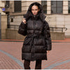 Printed Women's Winter Jacket Hooded Mid Length Padded Coat Belted Waist Padded Coat Vintage Leopard Print Winter Warm Wear