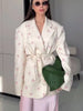 Flowers Print Loose Suit Collar Coat For Women Elegant Belted Waist Cinching Suit Jacket Female Street Chic Top