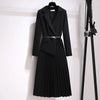 Women's Korean Blazer Patchwork Design Long Sleeve Dresses Office Lady Elegant High Waist Black Slim Pleated Midi Dress