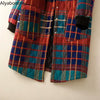 Autumn Winter Women Loose Red Plaid Parkas Hooded Padded Baggy Ladies Outerwear Vintage Buttons Pockets Warm Overcoat Parkas
