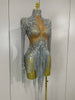 Sexy Performance Stage Costume Sparkly Rhinestones Tassel See-Through Dress Women Bars Nightclub Party Latin Dance Dress