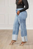 Women Streetwear Straight Washed Denim Patchwork Wide Leg Jeans Pants Spring Ripped Out Party Trousers