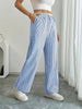 Women's Casual Striped Sports Pants Blue Pocket Pants for Women