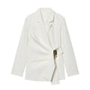 Women Suit Pants Two-Piece Set Buckle Decoration Long Sleeve Blazer Coat + Straight-Leg Pants 2 Pieces Sets Chic Woman Outfits