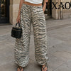 Animal Print Pants For Woman Vintage Baggy Wide Pants Streetwear Lace Up Jogger Trousers Mid Waist Women's Palazzo Pants