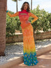 Sexy See Through Dress Women Hollow Hipster Colorful Print Stretch Skinny Midnight Party Clubwear Fishtail Bodycon