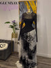 Women Mesh Print Full Sleeve O-neck Elegant Long Maxi Dress Fall Birthday Holiday Evening Sexy Party Dresses Vestidos