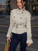 Spring Autumn With Belt Trench Coat Women Stand Collar Double Breasted Jacket Coat Long Sleeve Street Windbreaker Coat
