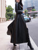 Maxi Fit and Flare Leather Trench Coat for Women Spring Long Designer Clothing Women Long Sleeve Lapel