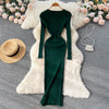 Winter Women Knit Maxi Dress O Neck Autumn Long Sleeve Slim Solid Harajuku Ladies Pencil Sweater Long Dresses