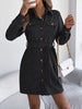 Autumn Winter Casual Solid Color Corduroy Women Dresses Elegant Single Breasted Long Sleeve Lace Up Mini Dress Khaki Black Red