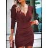 burst waist show thin solid color v-neck long sleeve tight skirt folk wind nightclub dress woman