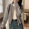 Autumn Winter Short Knitting Cardigan Women Solid Color Long Sleeve Round Neck Sweater Jacket Casual Zipper Sweater Coats